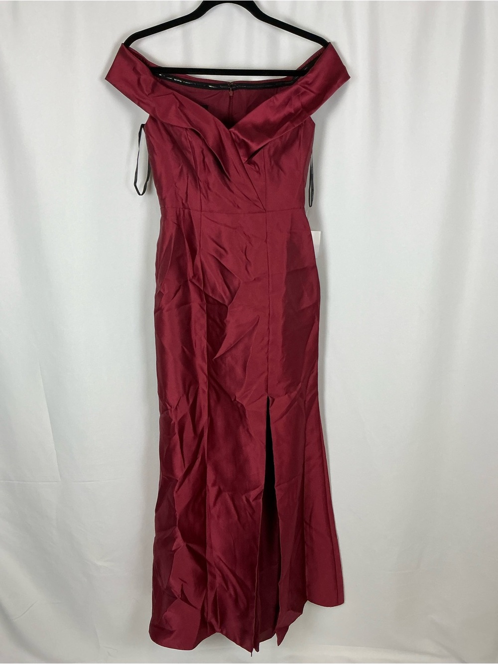 ALFRED SUNG Off-Shoulder Burgundy Prom Gown